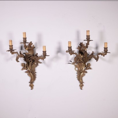 Pair of Revival Wall Lights Bronze Italy 20th Century