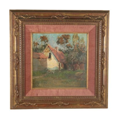 Landscape With Farmhouse Oil On Canvas 19th Century