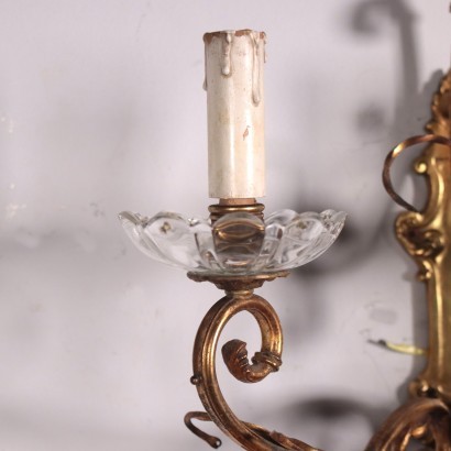Pair Of Wall Ligths With 3 Lights Bronze Glass Italy 20th Century