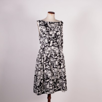 Vintage Black and White Dress Cotton Italy 1970s