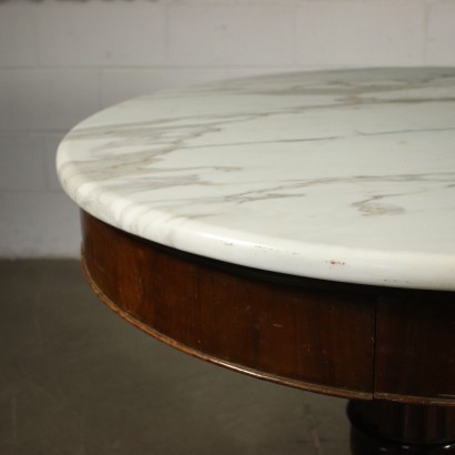 Empire Table Walnut White Marble Italy 19th Century