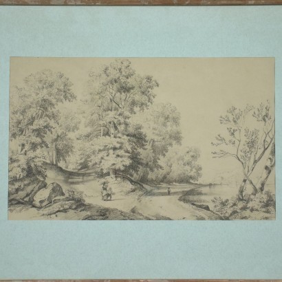 Landschaft mit Figuren Bleistift auf Papier XVIII Jhd