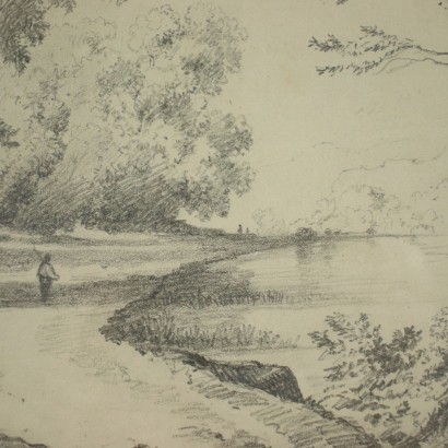 Landschaft mit Figuren Bleistift auf Papier XVIII Jhd