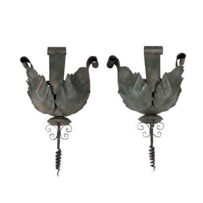Pair of Wrought Iron Wall Vase Holders Italy 20th Century