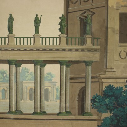 Glimpse Of Garden With Figures Tempera On Paper 19th Century