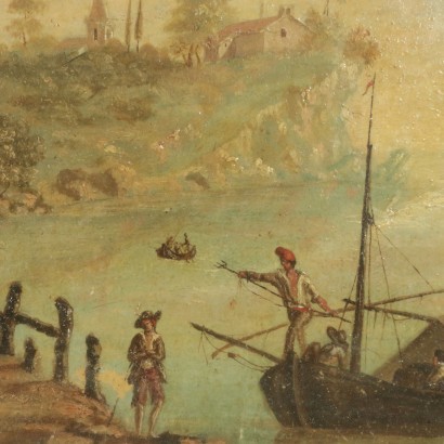 Coastal Landscape With Figures Oil on Canvas 20th Century