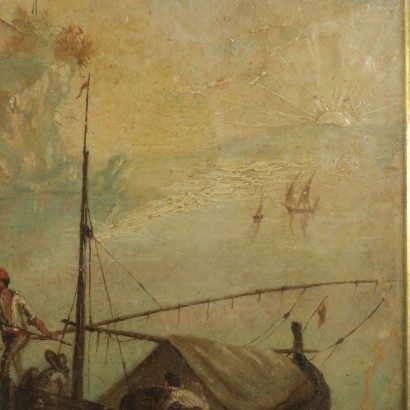 Coastal Landscape With Figures Oil on Canvas 20th Century
