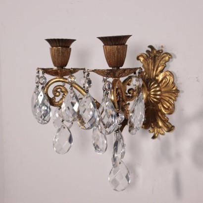 Group of 4 Wall Lights Gilded Bronze Glass Italy 20th Century