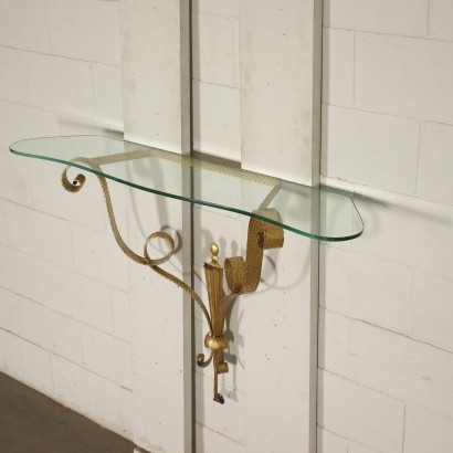 Console Brassed Wrought Iron Glass Italy 1950s