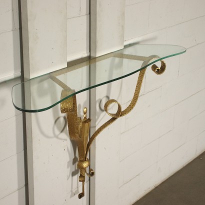Console Brassed Wrought Iron Glass Italy 1950s