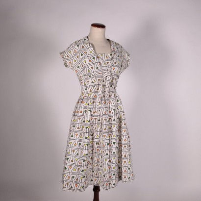 Vintage Dress with Geometrical Print Cotton Italy 1960s