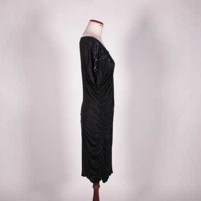 Vintage Black Dress With Beads Kapok Plant Fiber 1990s
