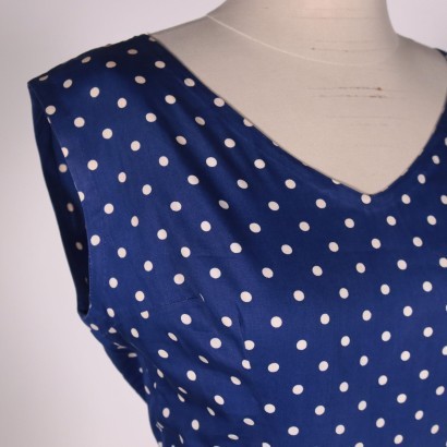 Vintage Blue Dress With Polka Dots Cotton Italy