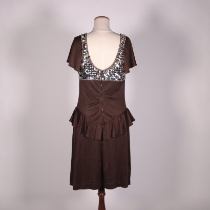 80er Jahre braunes Kleid, Pailletten, Perlen, Bologna (Italien)