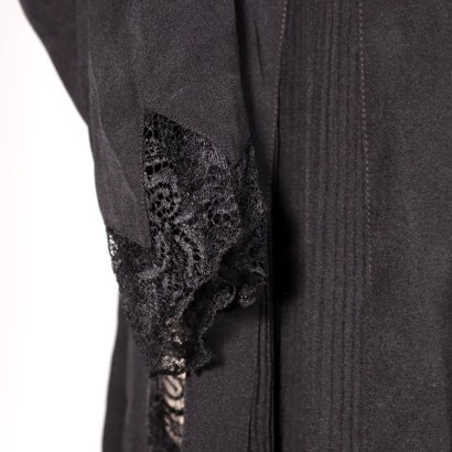 Vintage langes Kleid aus schwarzer Seide