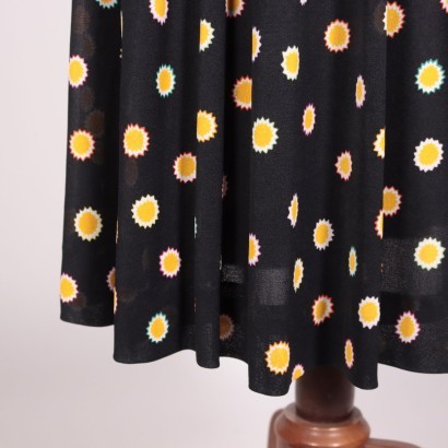 Vintage Black and Yellow Floral Dress Italy 1980s