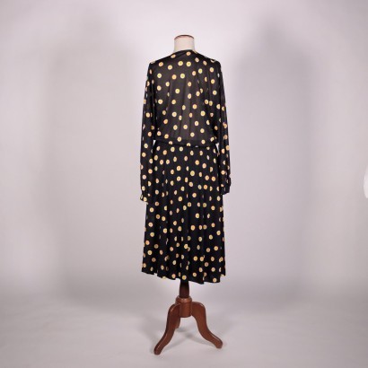 Vintage Black and Yellow Floral Dress Italy 1980s