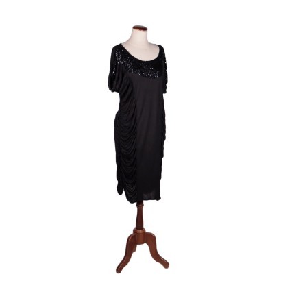 Vintage Black Dress With Beads Kapok Plant Fiber 1990s
