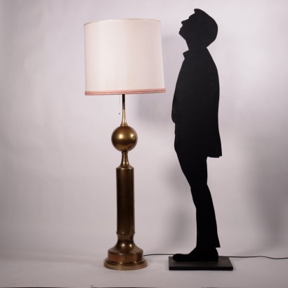 Lámpara de pie, latón, pantalla de tela. , Lámpara de los años 50