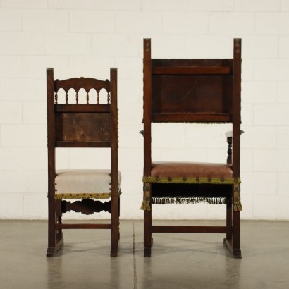 Neo-renaissance Chairs and Armchair Walnut Italy 19th Century