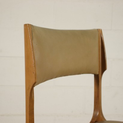 Giuseppe Gibelli chairs, 1960s. Group of six chairs, beech wood, foam padding, imitation leather upholstery.