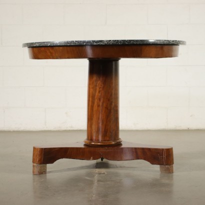 French Restorattion Table Mahogany Feather Banded Veneer 19th Century