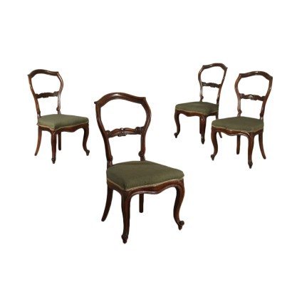 Group of 4 Louis Philippe Chairs Walnut Italy 19th Century