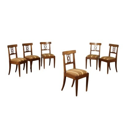 Group of 6 Directoire Chairs Walnut Padded 18th-19th Century