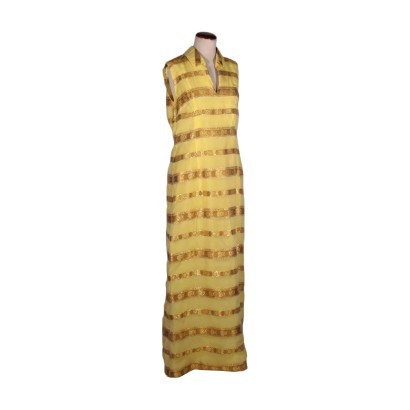 Vintage gelbes und goldenes langes Kleid