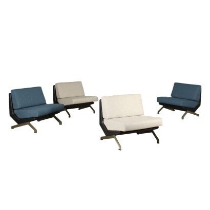 Group Of Four Formanova Armchairs Leatherette Foam Fabric Italy 1960s