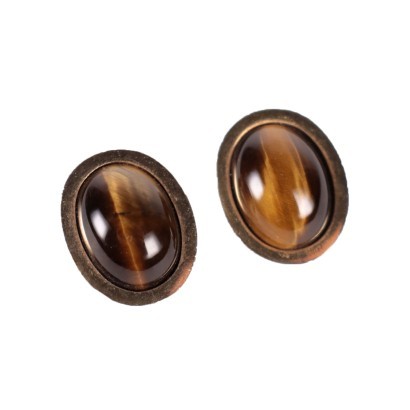 Vintage Tiger Eye Stone Earrings Florence Italy 1970s-1980s