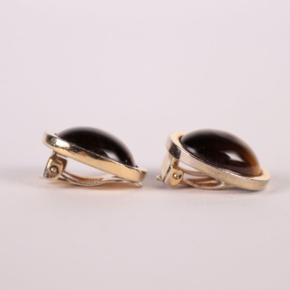 Vintage Tiger Eye Stone Earrings Florence Italy 1970s-1980s