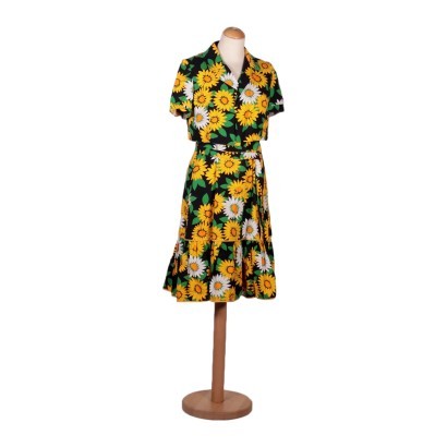 Vintage Dress With Sunflowers Cotton Italy 1970s