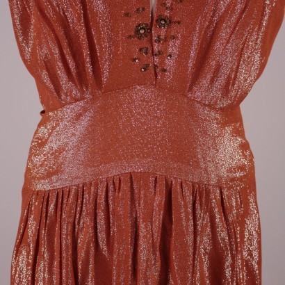 Vintage Long Orange and Lurex Dress Italy 1970s