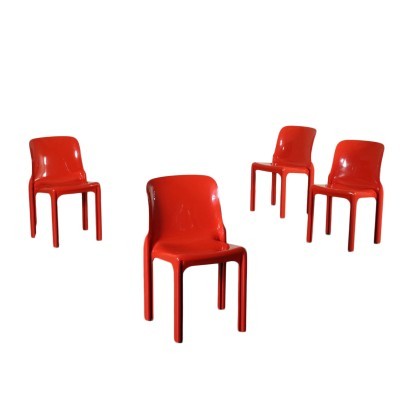 Group Of Four Vico Magistretti Chairs Plastic Materials 1960s 1970s