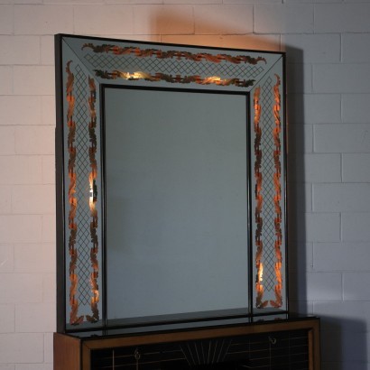Mirror Wood Mirror Opaline Glass Italy 1940s 1950s