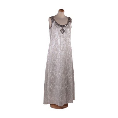 Vintage White Dress With Sequins and Beads Silk