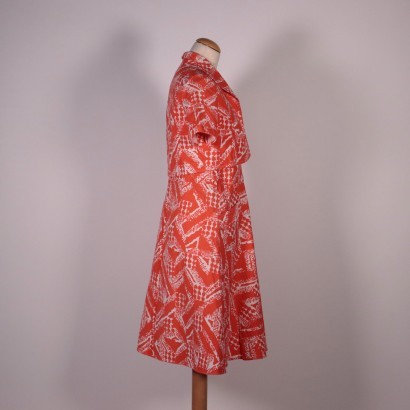 Vintage Red Dress with Wrap Cotton Italy 1970s-1980s