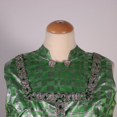 Vintage Geen And Silver Dress With Waistcoat Silk Italy 1960s-1970s