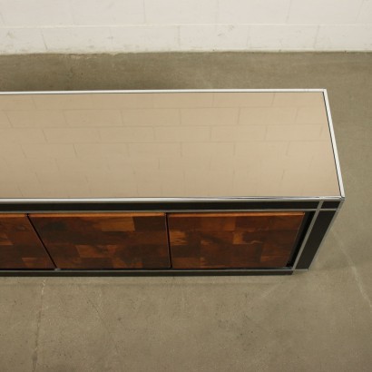 Sideboard Burl Veneer Chromed Metal Lacquered Wood Glass Italy 1970s