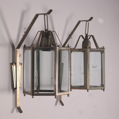 Pair of Wall Lights Metal Glass Italy 20th Century