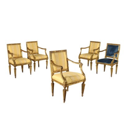 Group Of Five Armchairs Neoclassical Naples Italy Second Half '700