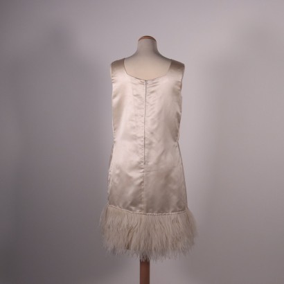 Vintage Ivory Silk Dress With Feathers Italy 1970s