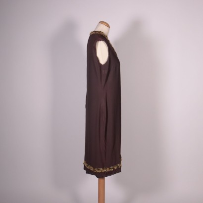 Vintage Brown Silk Dress With Sequins Italy 1960s-1970s