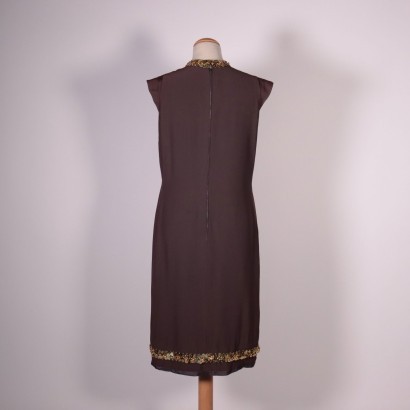 Vintage Brown Silk Dress With Sequins Italy 1960s-1970s
