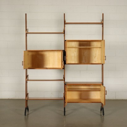 Bookcase Veneered Wood Solid Teak Enamelled Metal Italy 1960s