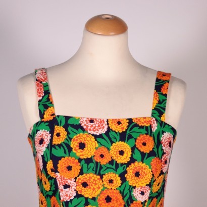 Vintage Dress WIth Stripes and Flowers Cotton Italy 1970s