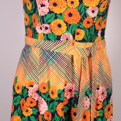 Vintage Dress WIth Stripes and Flowers Cotton Italy 1970s