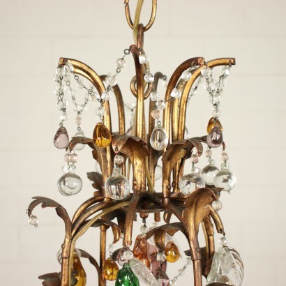 Chandelier Bronze Shear Plate Glass Italy 20th Century