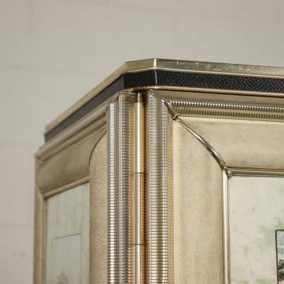 Cabinet Mascagni Wood Skai Glass Brass Plated Aluminium Italy 1950s
